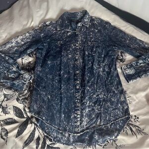 Denim-Print Soft Button-Up – Size S